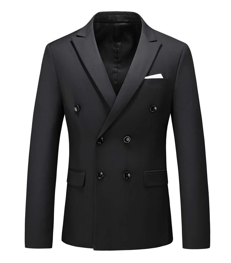 UNINUKOO Mens Suit Jacket Double Breasted Blazer Men Slim Fit Casual Prom Wedding Daily Tux Suit Coats Blazer US Size 42 Black - Image 1